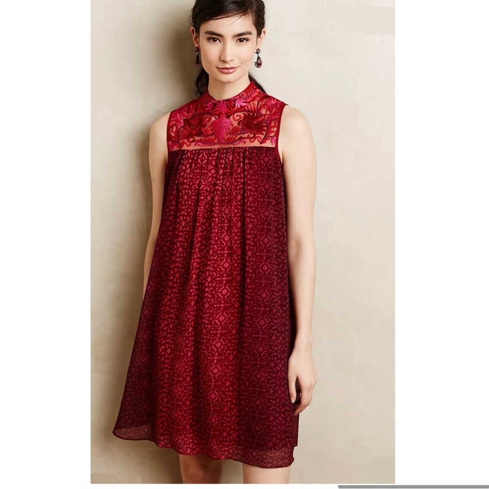 Anthropologie Red & Burgundy Sleeveless Mini Dress